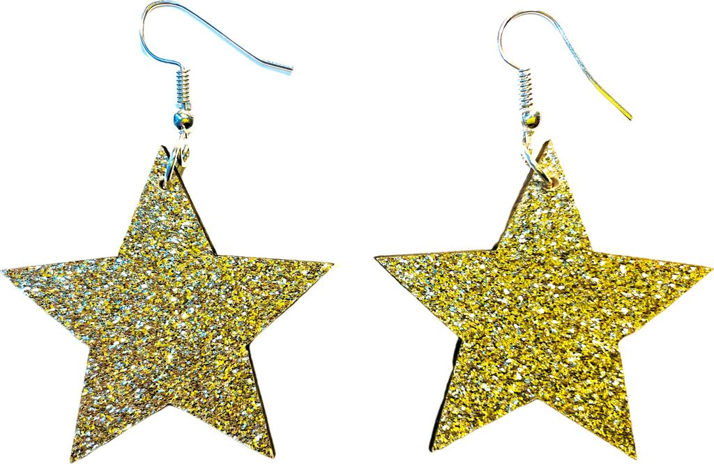 Stern Ohrringe Miniblings Weihnachten gold Sterne Holz Glitzer