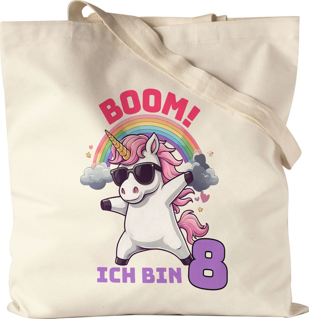Boom Ich Bin 8 Jutebeutel Kindergeburtstag Einhorn Geschenk Party Dabbing Regenbogen Spaß