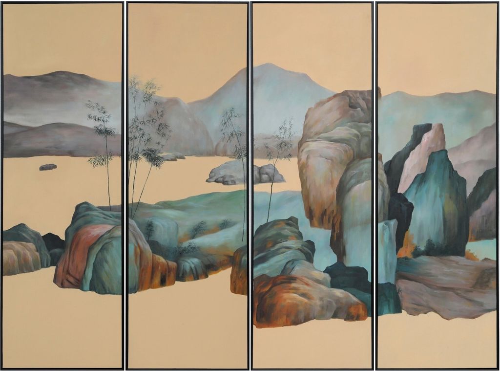 Fine Asianliving Ölgemälde 100% Handgemalt 3D Texture Rahmen Schwarz 50x150cm Landschaft