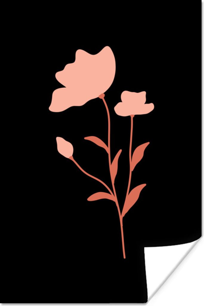 MuchoWow Poster Illustration einer rosa Blume auf einem schwarzen Hintergrund 120x180 cm - Kunstposter