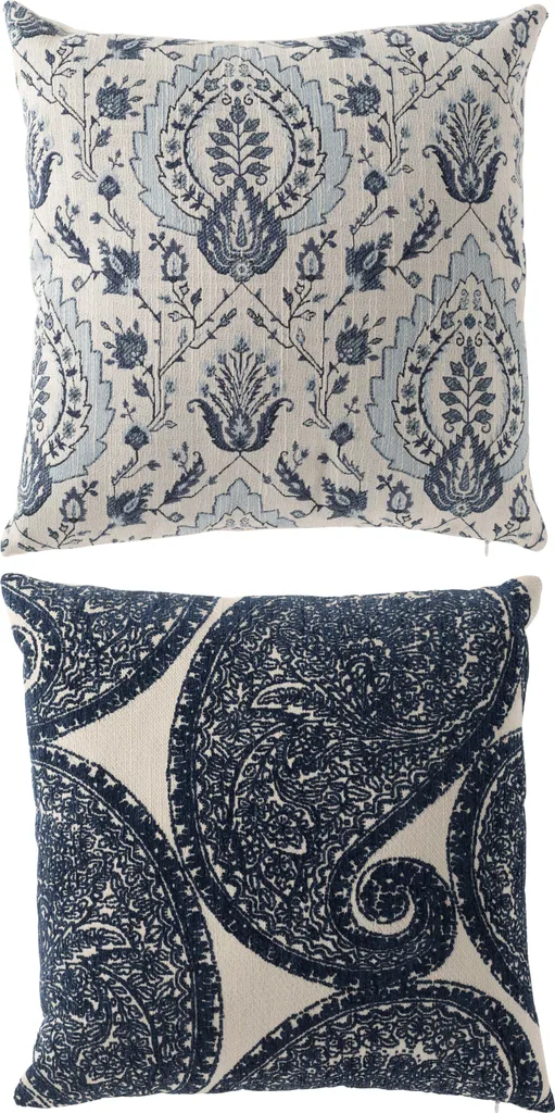 Coussin Décoratif Floral J-Line Bleu : Redonnez Vie à votre Canapé Ancien