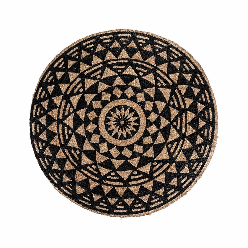 Bombay Teppich Ø120 cm Jute schwarz Muster.