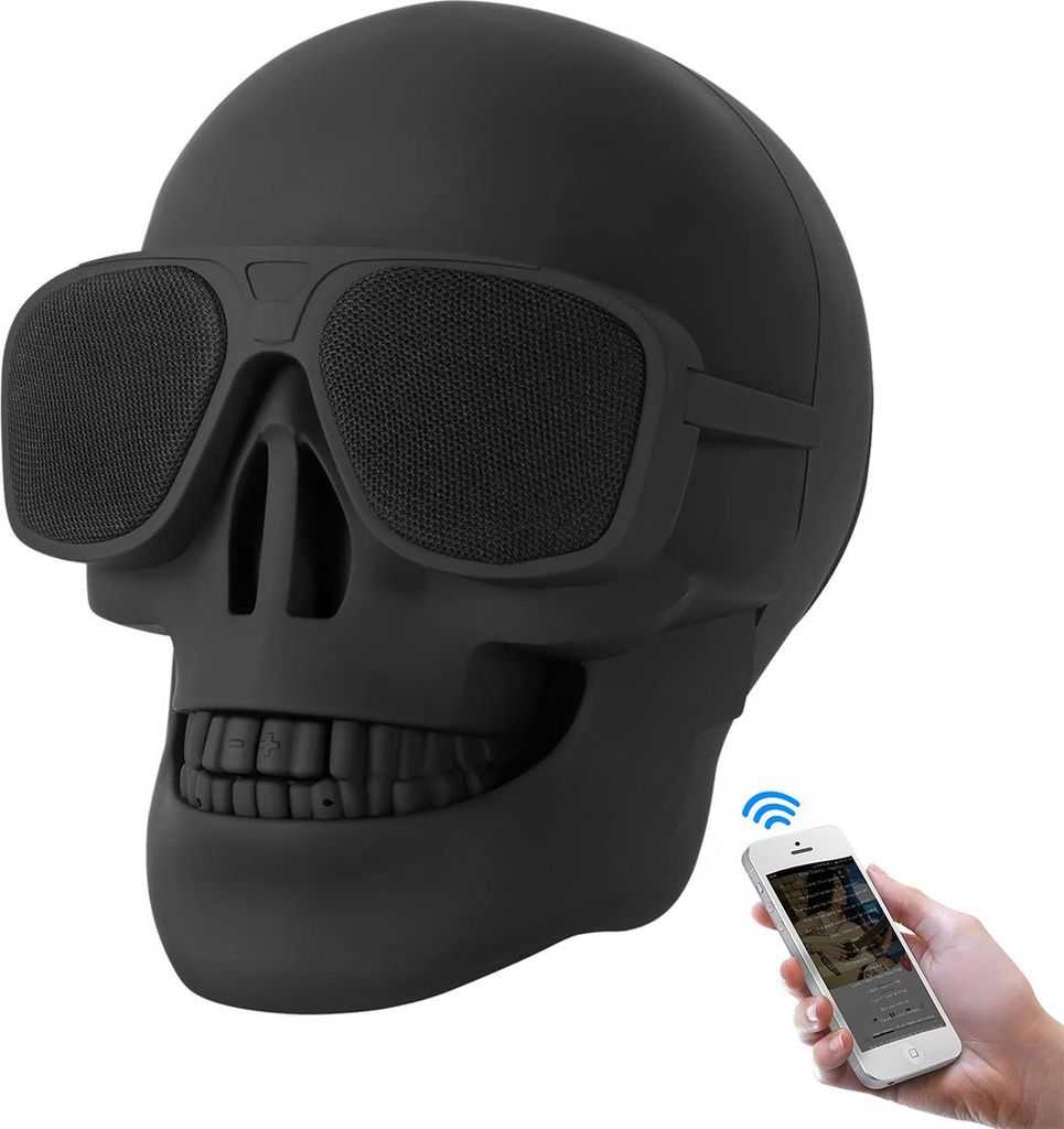 Großer Totenkopf Bluetooth-Lautsprecher 5W mit 1200mAh Akku, Mini Bassbox, tragbar, USB, kabellos