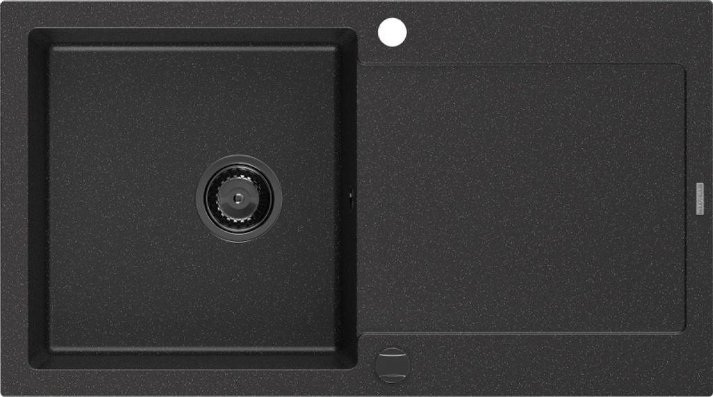 Mexen Leo Granitspüle mit einem Becken und einer Abtropffläche 900 x 500 mm, Schwarz/Silbermetallic, Siphon Schwarz - 6501901010