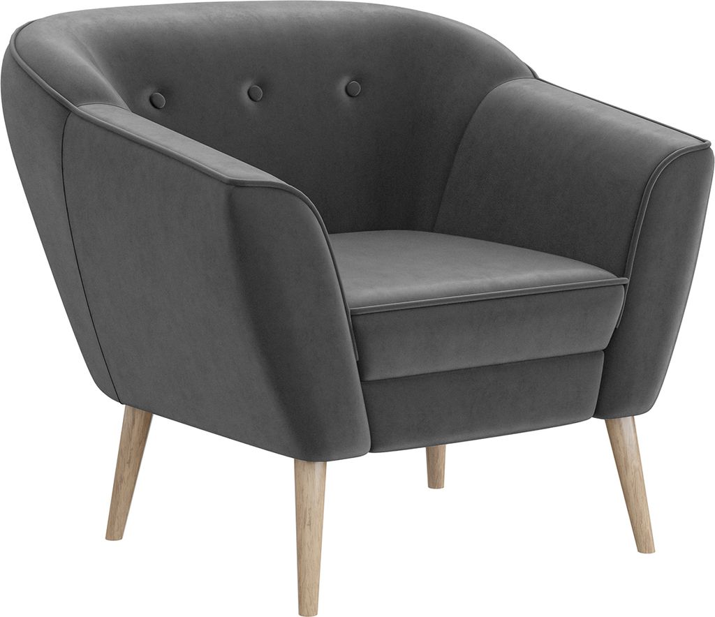 MEBLINI Sofa Sessel für Wohnzimmer - Mini Lounge für eine Person - Loungesessel - Armlehnstuhl - Armchair - DORIS - 1 - Dunkelgrau Samt