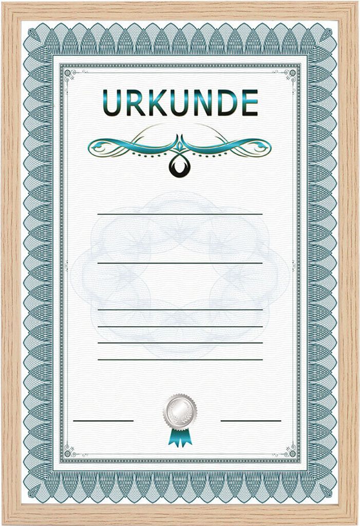 A framed certificate with decorative borders and text.