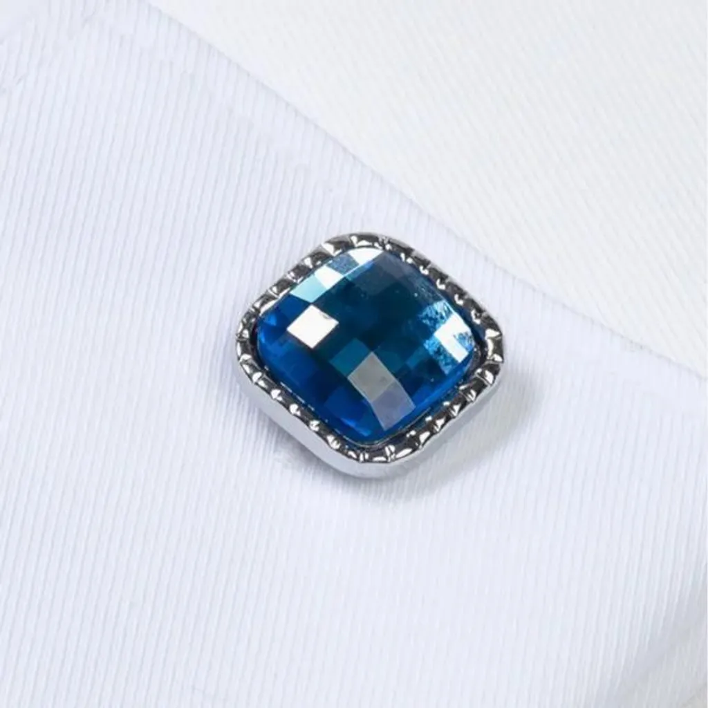 Boutons de manchette en cristal bleu foncé avec finition acier rhodié