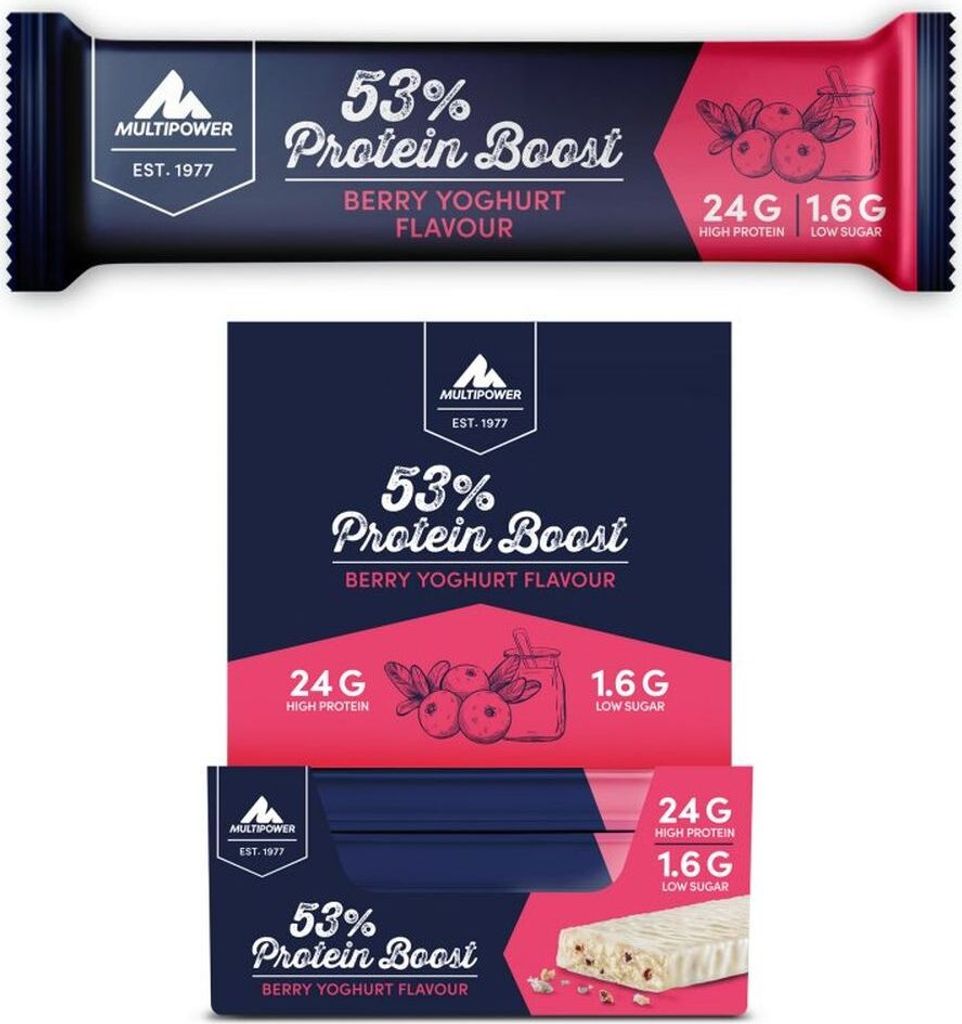 Multipower 53% Protein Boost Bar - 20 x 45g Berry Yoghurt Flavou