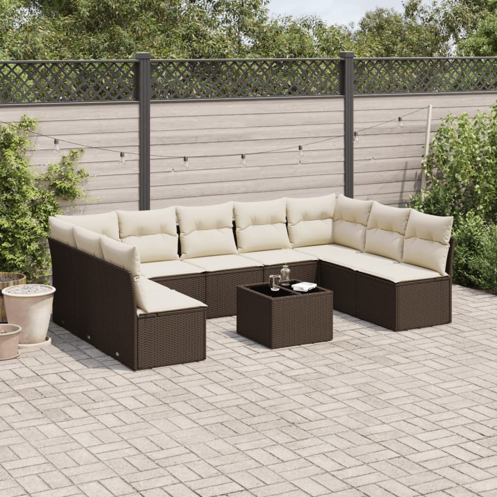 "2026 Promotion" 10-tlg. Garten-Sofagarnitur/Terrassenmöbel - mit Kissen - Braun Poly Rattan - Gartenmöbelset CC12570