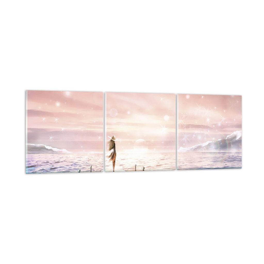 Bilder auf glas - 3 Teile - Brücke Frau die Sterne - 150x50cm - Glasbilder - Wandbilder - Bilder - zum Aufhängen bereit - Wanddekoration aus Glas...