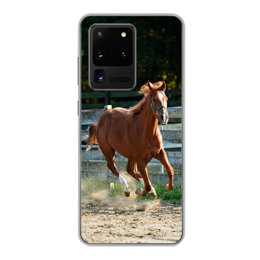 MuchoWow Handyhülle Schutzhülle Hülle für Samsung Galaxy S20 Ultra Pferd - Licht - Sand Silikon Softcase Handy Hülle - Karteninhaber