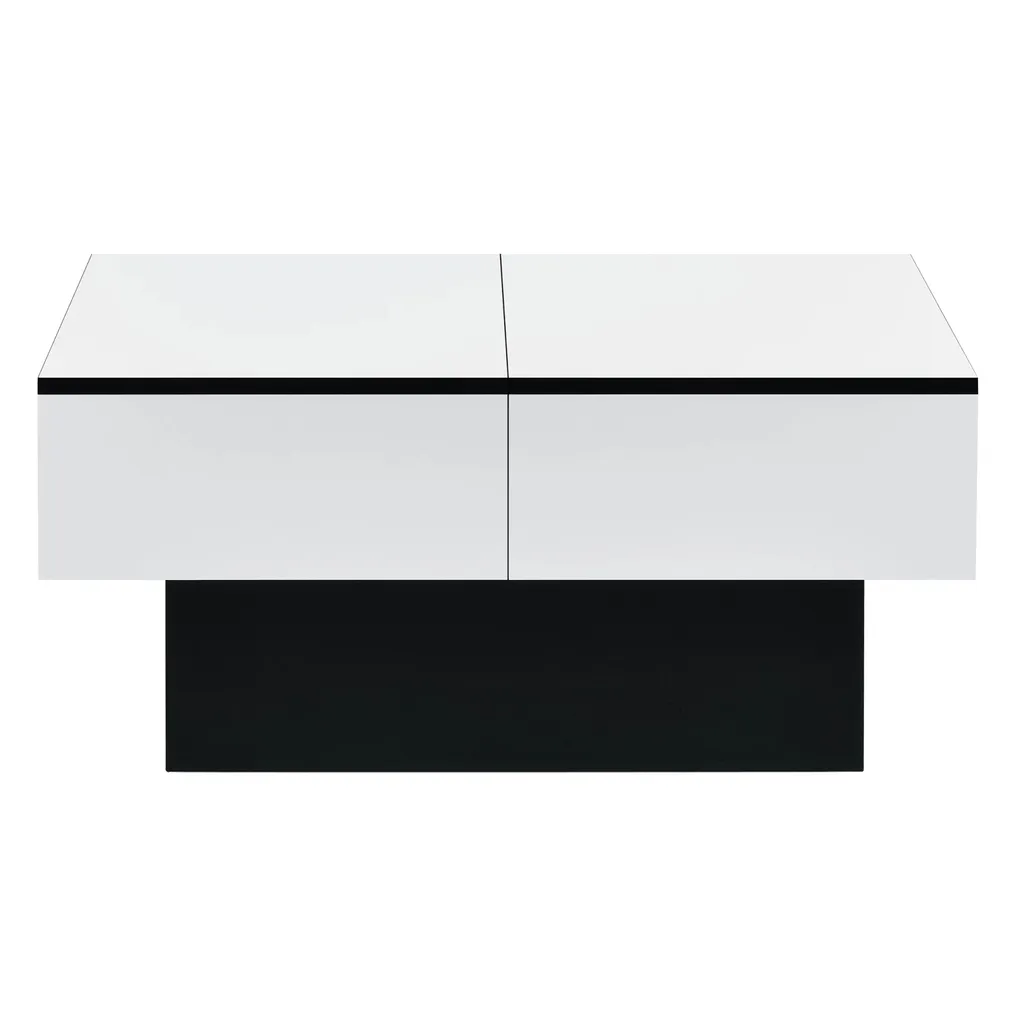 Table basse Arden 80x60x40 cm noire et blanche avec rangement intégré