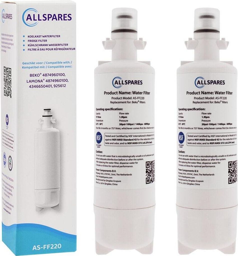 AllSpares Wasserfilter (2x) für Kühlschrank geeignet für LG Beko Küppersbusch