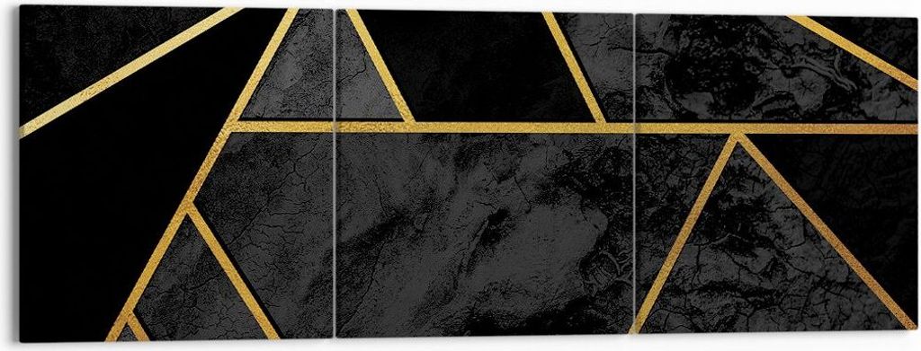 Bild auf Leinwand - Leinwandbild - 3 Teile - Abstraktion Gold Schwarz - 150x50cm - Wand Bild - Wanddeko - Wandbilder - Leinwanddruck - Bilder - Wan...
