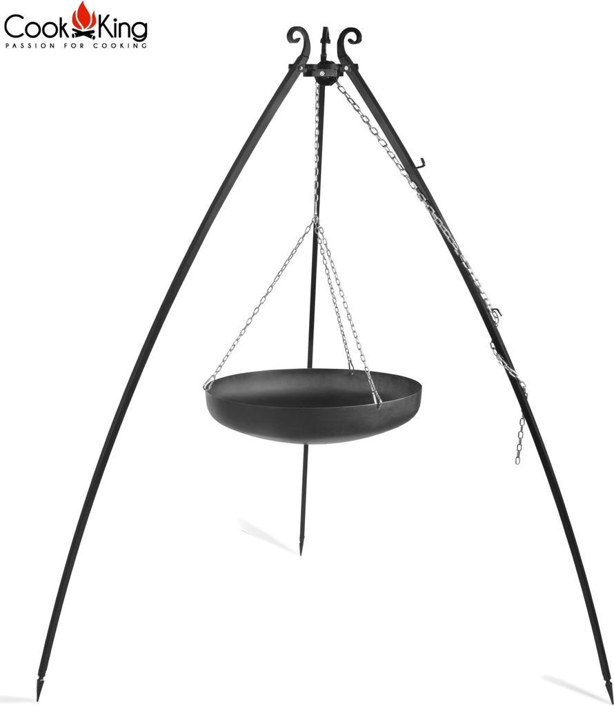 CookKing 111014 Wok am Dreibein Schwenkgrill, 200cm Höhe, Rohstahl, 70cm Durchmesser