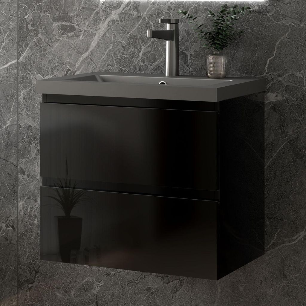 60 cm Badmöbel-Set Unterschrank mit Dunkelgrau Mineralguss Produktbild 