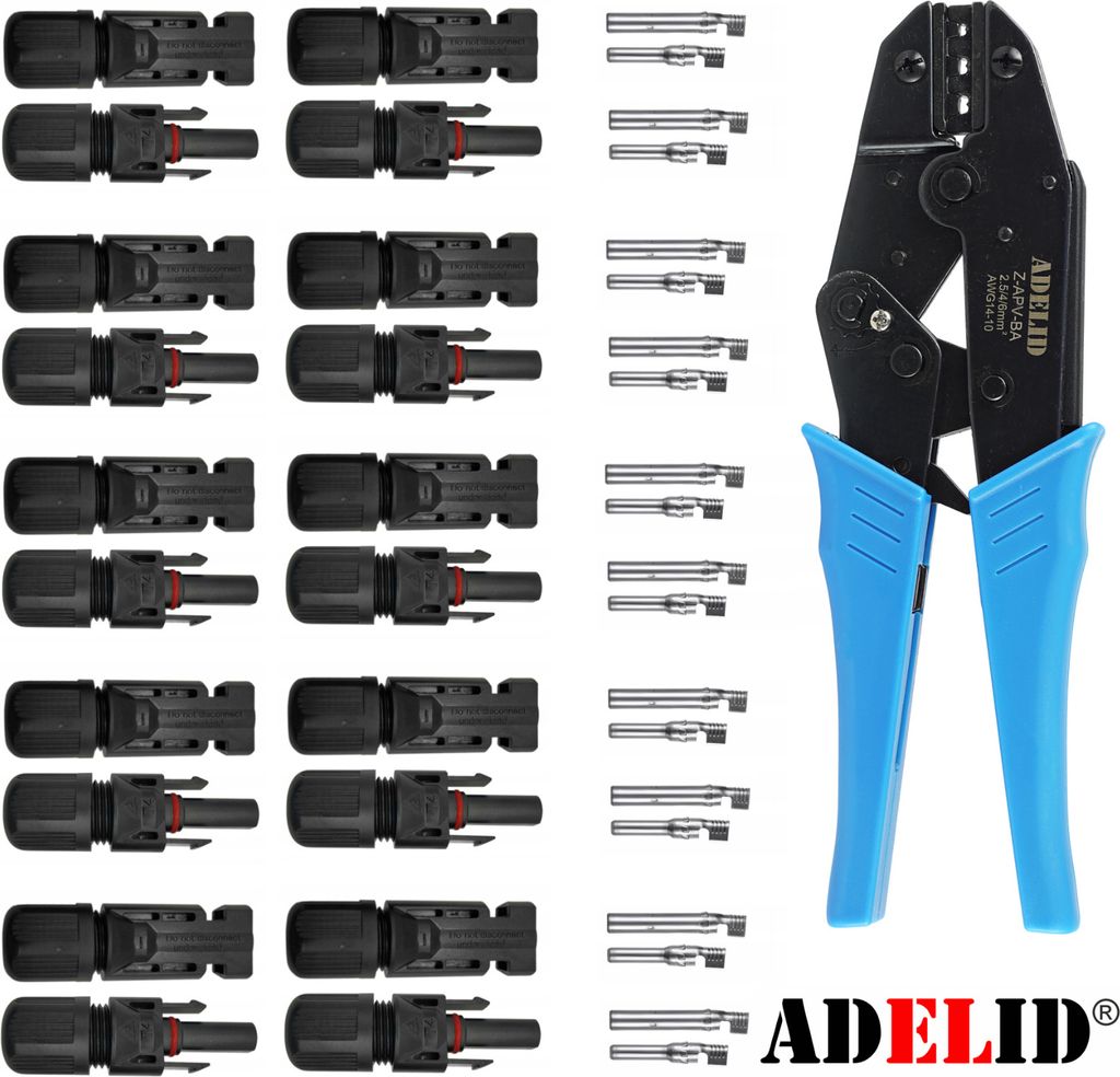 Crimpzange Buchse Kupplung mit Kabelverbindung 2,5 - 6 mm² für MC4 Solar Stecker x10