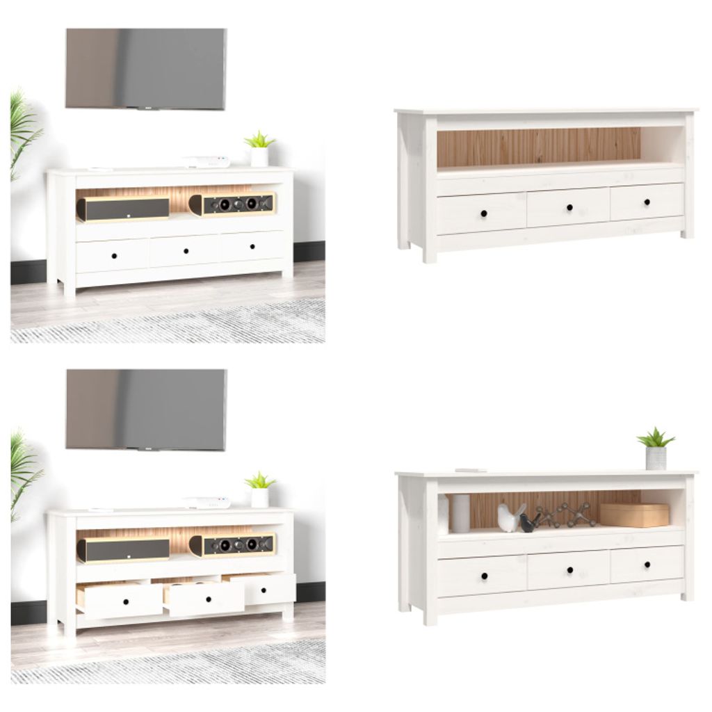 vidaXL TV Schrank Weiß 114x35x52 cm Massivholz Kiefer - TV-Schrank - TV-Schränke - TV-Schrank Holz - TV-Möbel