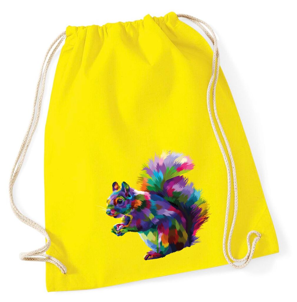 Huuraa Turnbeutel Eichhörnchen Colorful 12 Liter Yellow Baumwolle Rucksack Geschenkidee