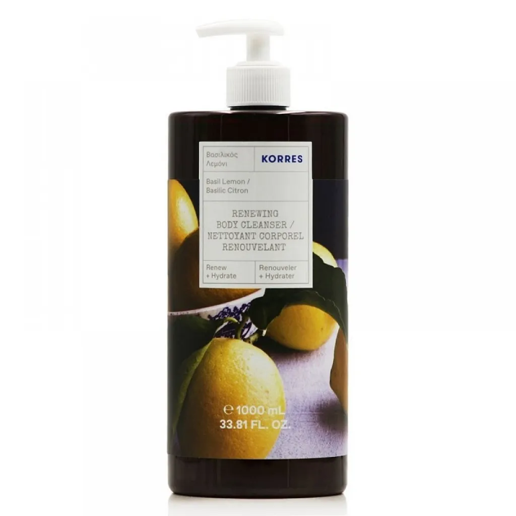 Korres Basilico Limone 1L - Bagnoschiuma Gel Rinnovatore con Pompa