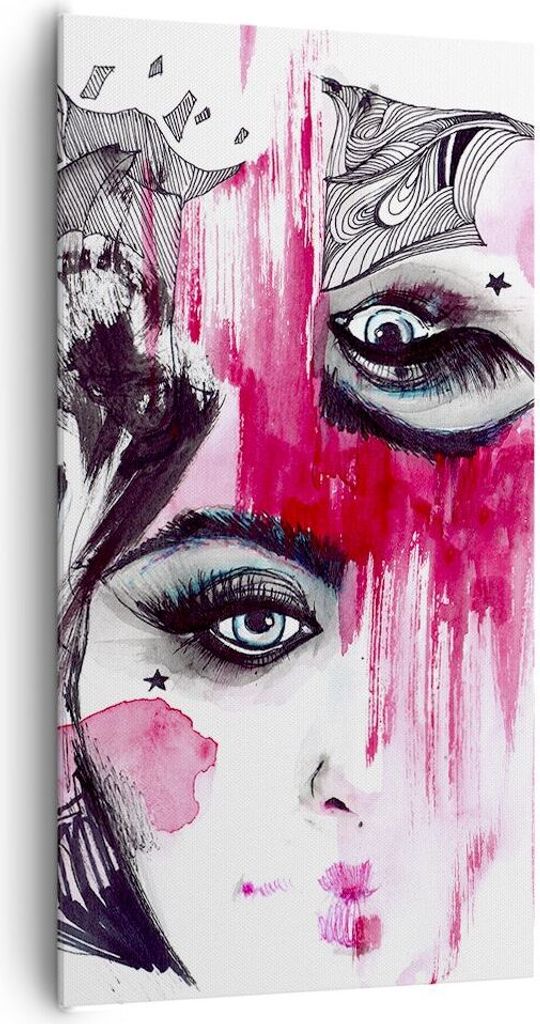 Bild auf Leinwand - Leinwandbild - Frauen Gesichter Augen illustration - 65x120cm - Wand Bild - Wanddeko - Leinwanddruck - Bilder - Kunstdruck - Le...