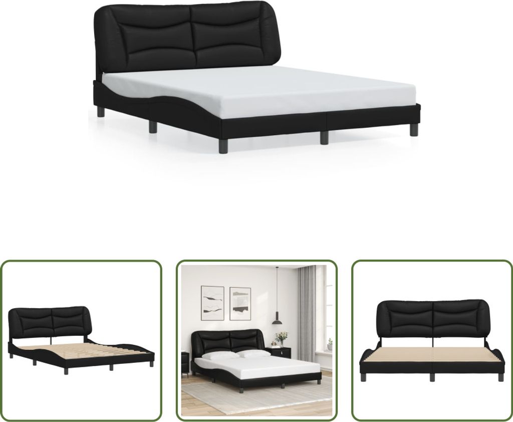 The Living Store Bettgestell mit Kopfteil Schwarz 160x200 cm Kunstleder