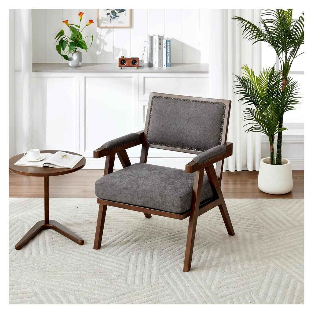 Lounge Sessel im Mid-Century Stil mit Armlehnen, Sessel für Wohnzimmer, Schlafzimmer, Arbeitszimmer und Büro, Grau