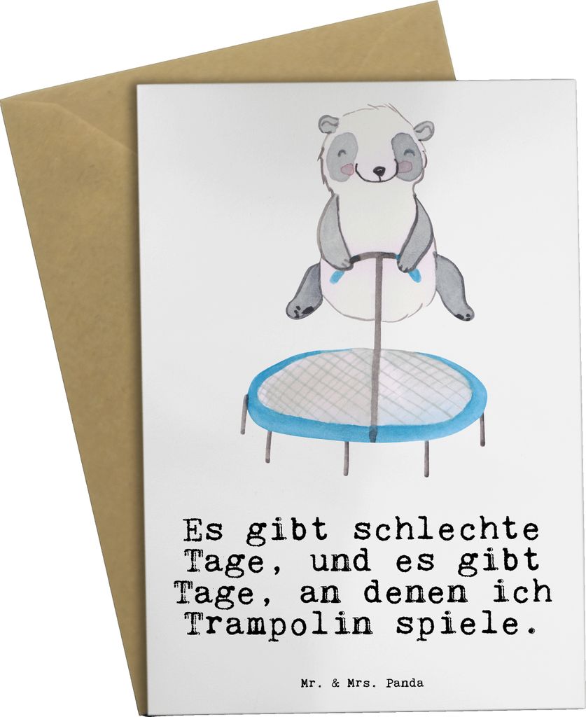 Mr. & Mrs. Panda Grußkarte Panda Trampolin springen - Weiß - Geschenk, osterkarten, weihnachtskarten, hochzeitskarten, Klappkarte, Fitnessstudio,...
