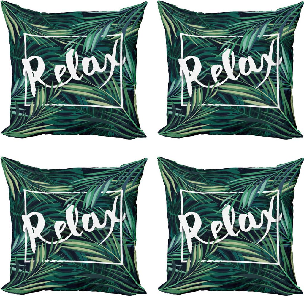 ABAKUHAUS Entspannen Kissenbezug Set (4 Stück), Hawaii-Fern-Blätter-Entwurf, Moderner Doppelseitiger Digitaldruck, 40 cm x 40 cm, Dunkelgrün und...