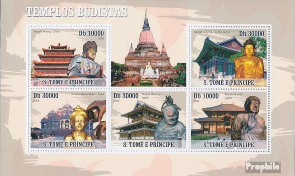 Briefmarken Sao Tome e Principe 2009 Mi 4186-4190 Kleinbogen (kompl. Ausgabe) postfrisch Buddhistische Tempel