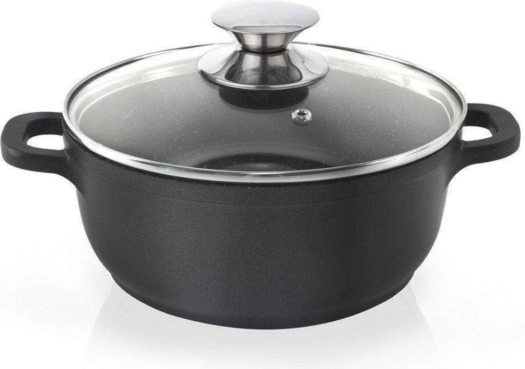 ORION Aluguss Kochtopf Topf mit Glasdeckel GRANIT 16 cm | 1,4 l Gas Induktion