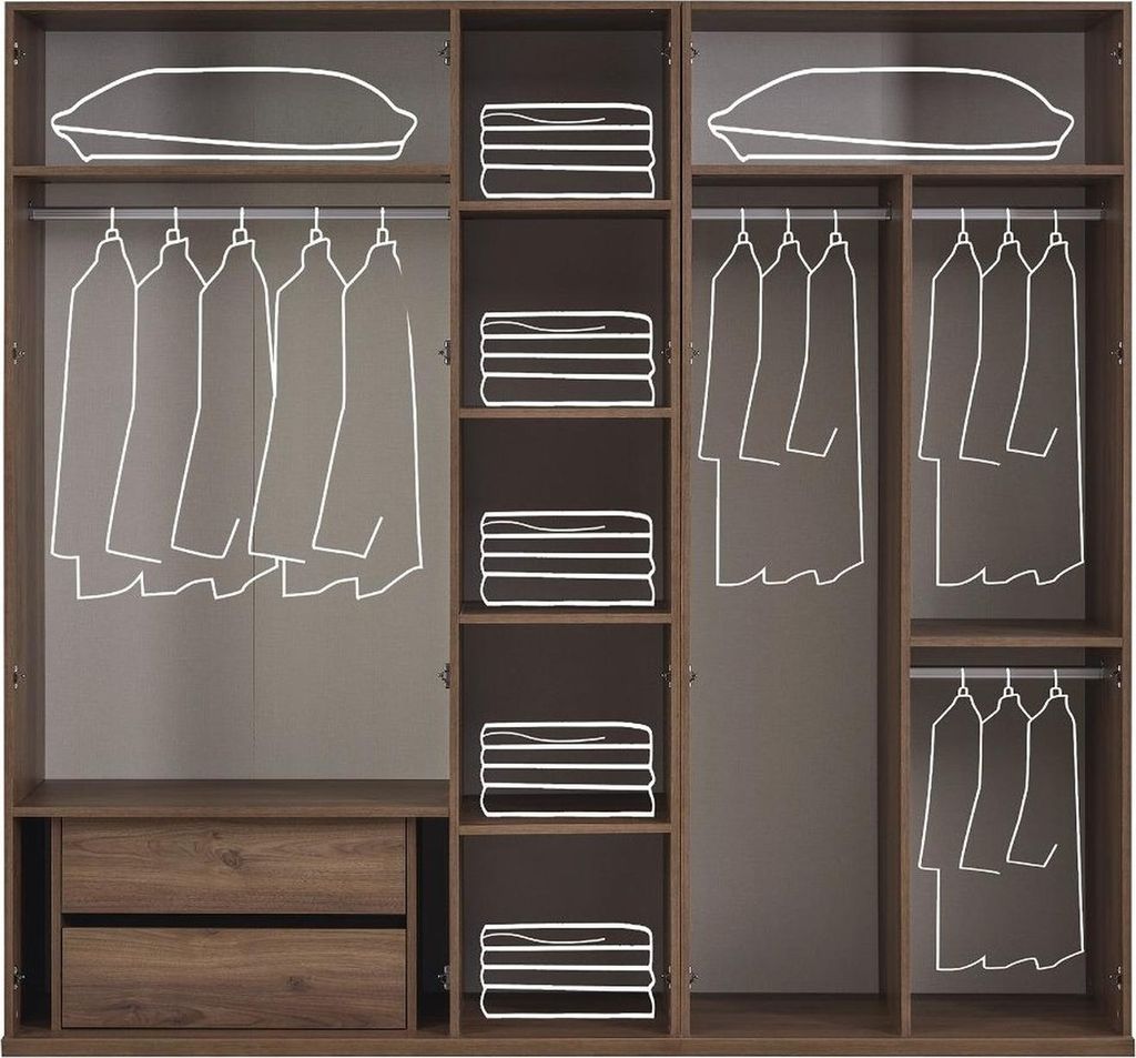 Schrank Kleiderschrank Schlafzimmerschrank Braun Holz Spiegel 5 Türen
