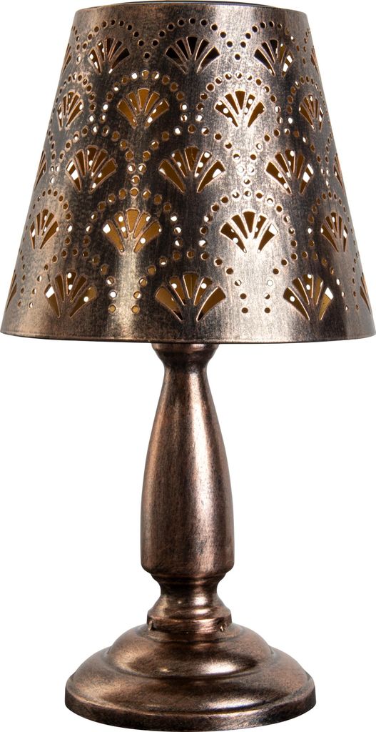 A close-up studio shot of a decorative table lamp.