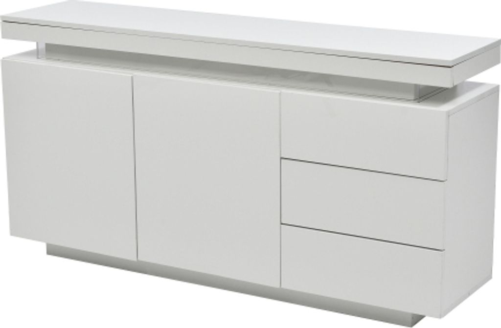Sideboard Weiss 140x35x72.5 cm Anrichte Modern Mit 2 Tueren 3 Schubladen Hochglanz Mit LED Licht Grifflos Beistellschrank Kommode Highboard