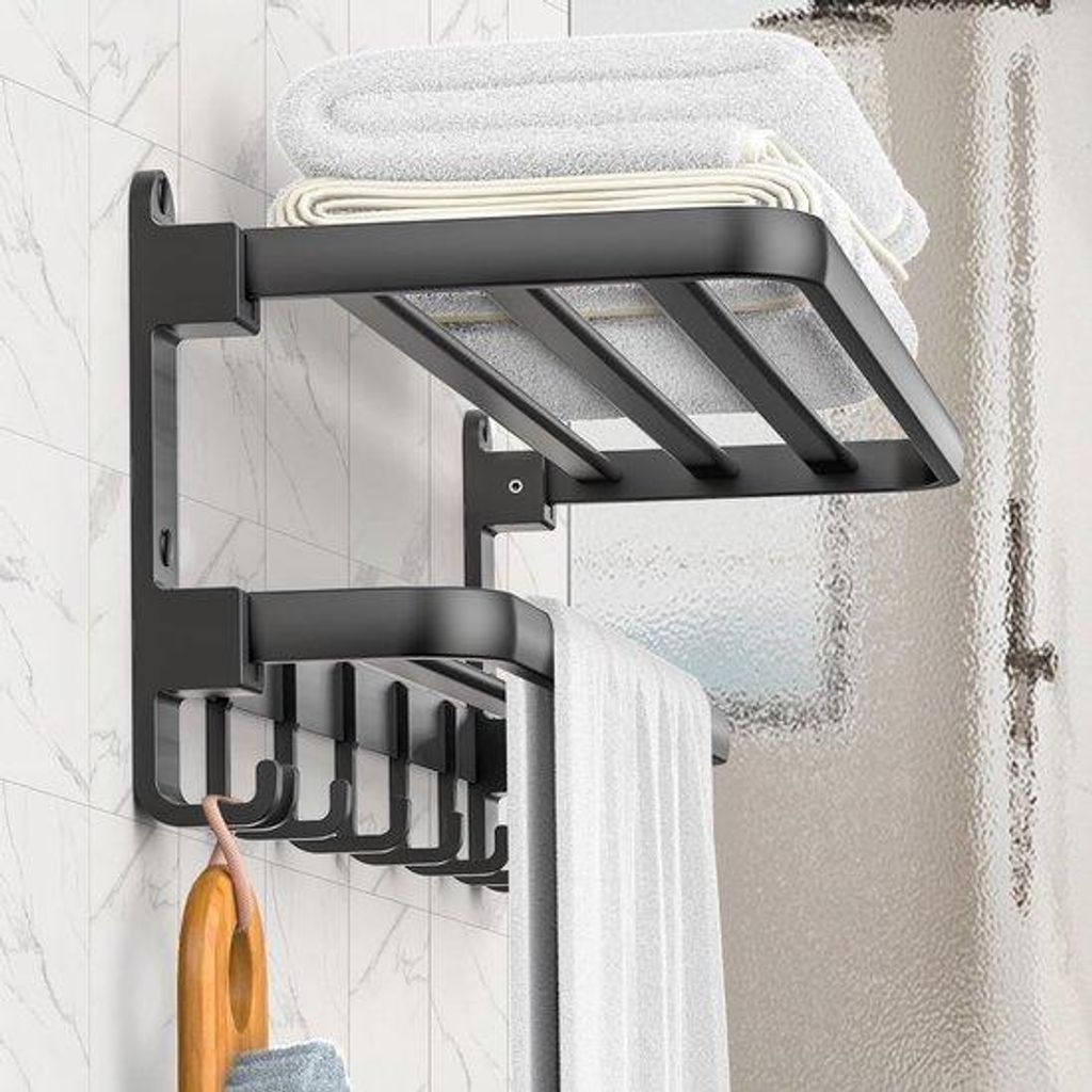 Schwarzes Handtuchregal 60cm ohne Bohren