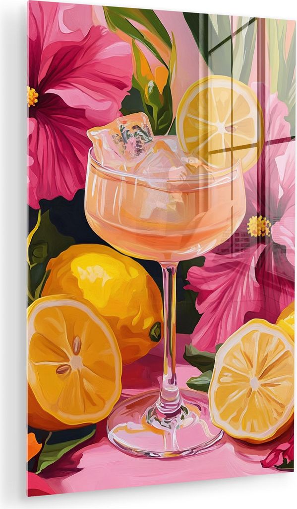 MuchoWow Glasbilder - Bilder auf Wandbild - Foto auf Glas Getränk - Blumen - Gelb 20x30 cm Wanddekoration aus Glas - Acrylglasbild - Acrylbilder -...