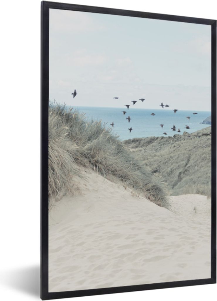 MuchoWow MuchoWow Gerahmtes Poster Strand - Vogel - Meer 60x90 cm - Poster mit zchwarzem Bilderrahmen - Kunst