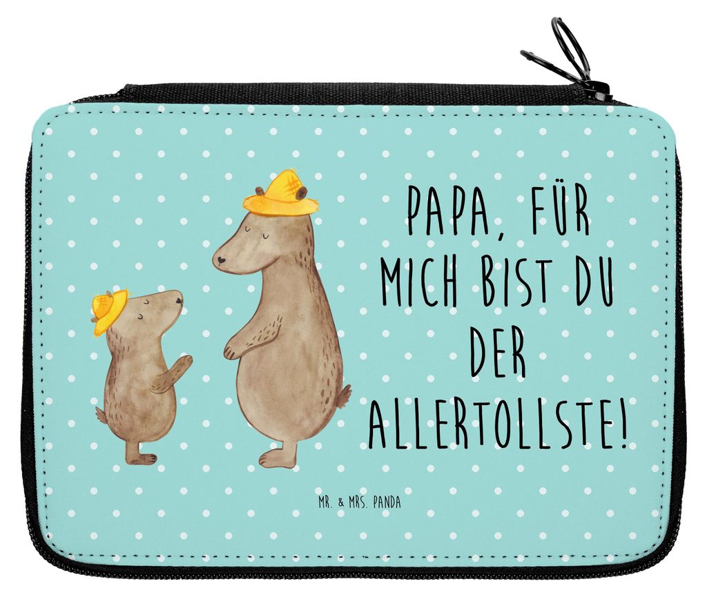 Mr. & Mrs. Panda Etui Bären mit Hut - Türkis Pastell - Geschenk, Mäppchen, Vatertag, Bleistiftetui, Federtasche, Federmappe, Bär, Muttertag, Fa...