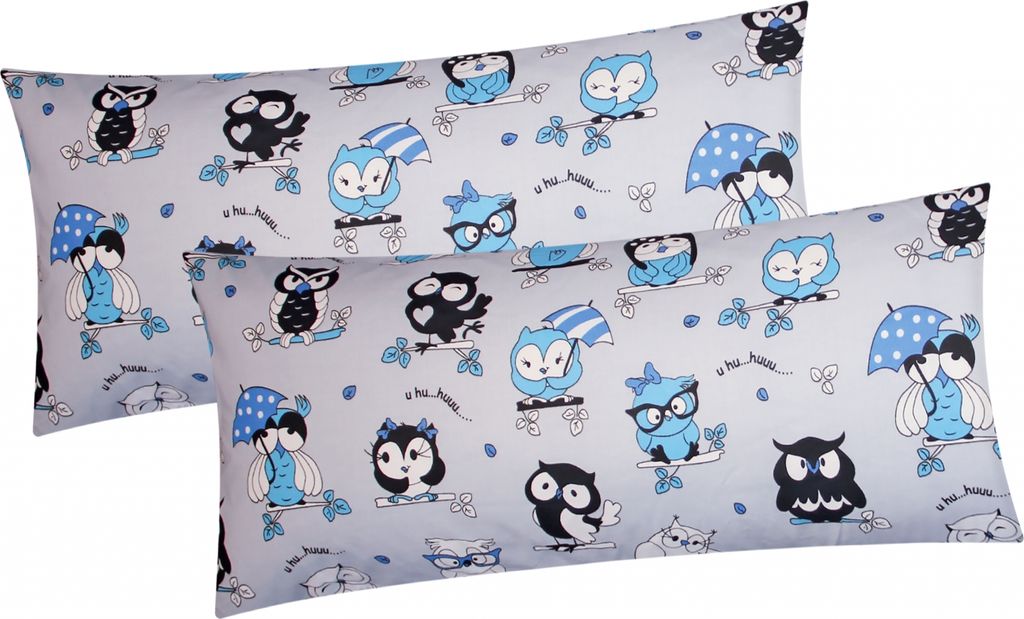 Renforcé Kissenbezug - 2er Set in 40x80cm - Eule Tiere Vögel - Kopfkissen-Bezug, Kissenhülle, Doppelpack in 100% Baumwolle, Kinder (EW-Eule-40x80)