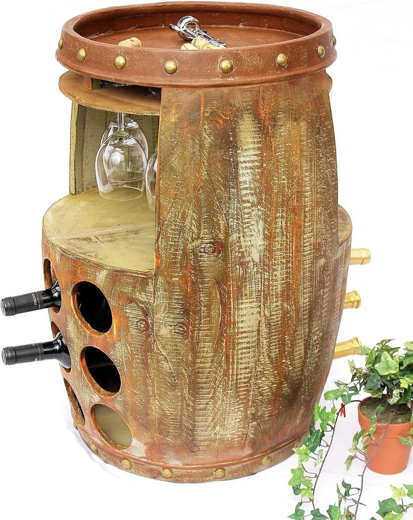 Range-bouteilles stable tonneau en bois marron pour protéger vos vins - 9