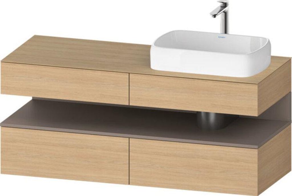 Duravit Qatego Konsolenwaschtischunterbau, 2 Auszüge, 2 Schubkästen, Ausschnitt rechts, 1400x550x600mm, Nische Basalt Matt, QA4766043300010
