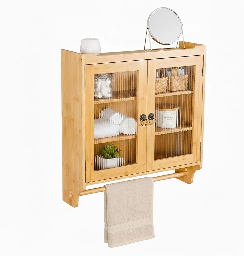 Armoire murale en bambou avec porte-serviettes intégrés - Modèle BBO-W
