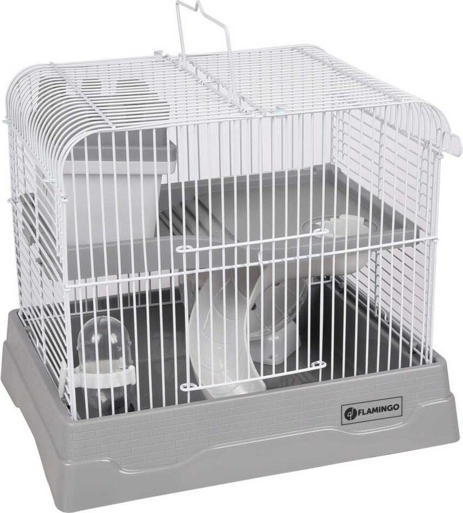 Dinky Graue Weiße Hamsterkäfig mit Rad Trinkflasche und Zubehör 30x23x26cm