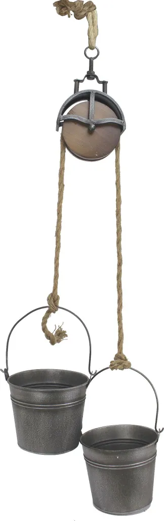 Seau métallique avec poulie décoratif argent gris câble MB27 style rétro