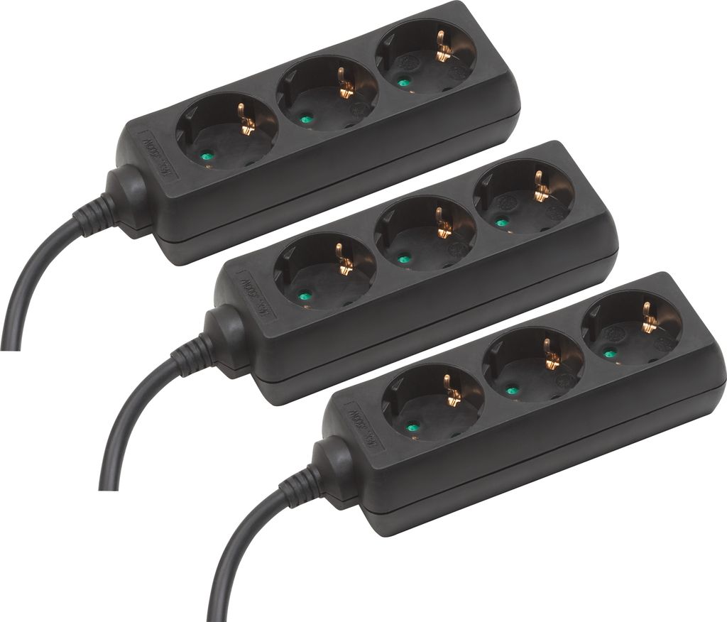 Meister Steckdosenleiste 3-fach 3er Set 1,4 m Kabel schwarz Produktbild 