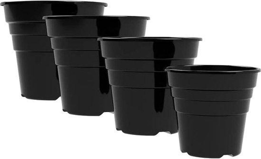 15cm Glänzend Schwarz Premium Kunststoff-Topf Set für Innen und Außen Dekoration Garten