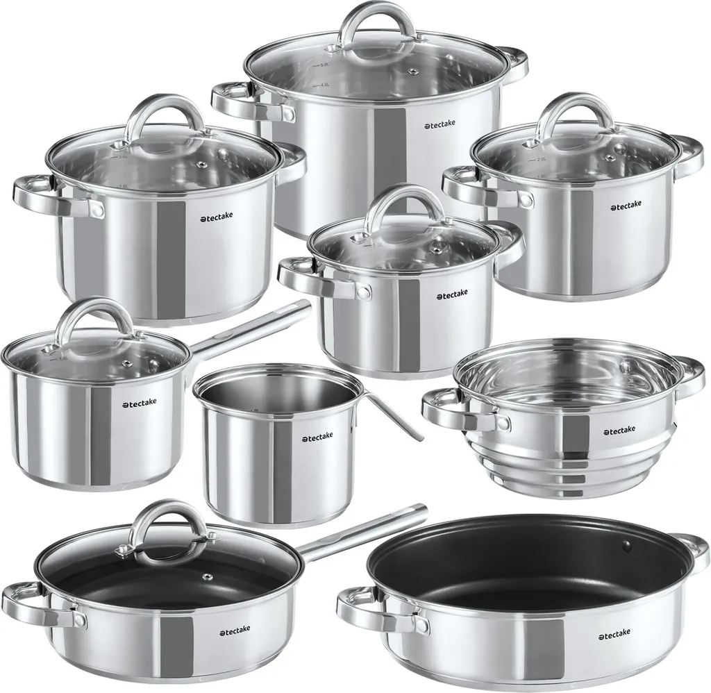 Service de casseroles et poêles 15 pièces inox TURIN spécial induction