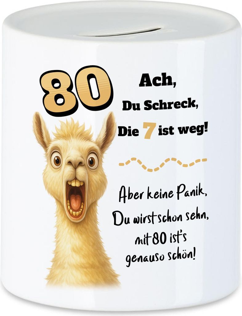 Ach du Schreck Lama Spardose Lustiges Geschenk 80 Geburtstag Party Spaß Frauen Männer