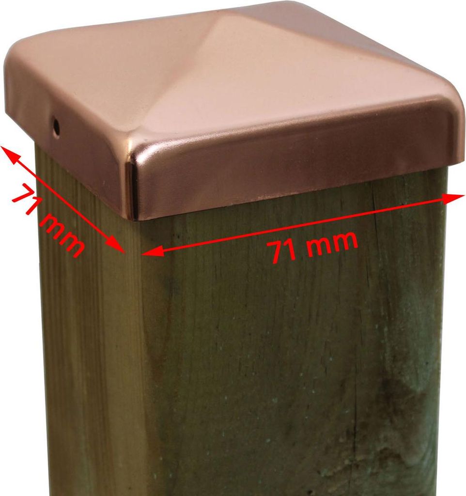 10x Pfostenkappe Kupfer Pyramide  7x7 cm Abdeckkappe für Produktbild 