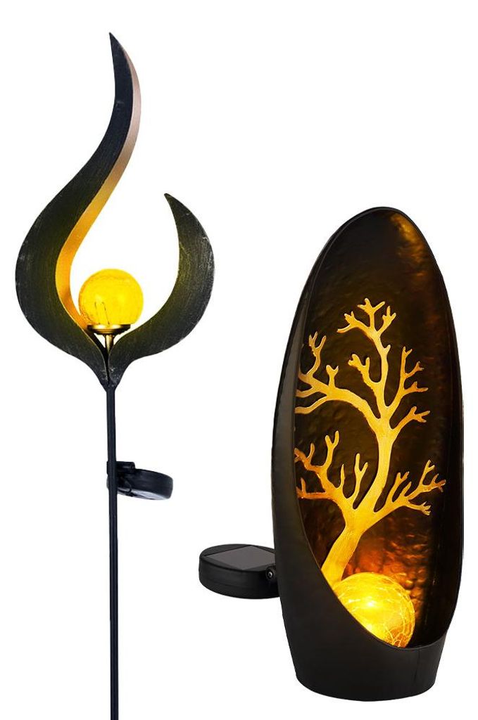 2er Set LED Solarleuchten, Baum, Flamme, Erdspieß Produktbild 